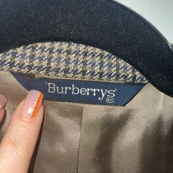 Vintage Burberry's Houndstooth Two Button Blazer - Navy/Brown 46R - Picture 7 of 10